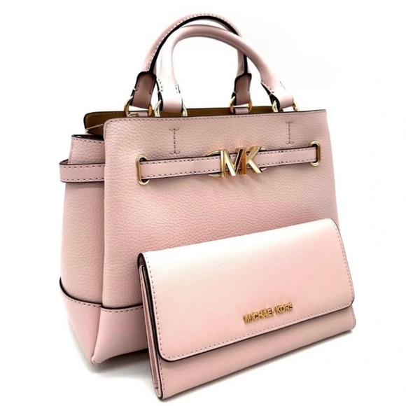 Michael Kors Reed Small Satchel Crossbody Bag & Large Trifold Wallet Light Pink - Picture 1 of 16